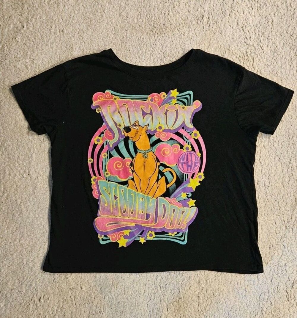 Scooby Doo Womens XL Graphic T Shirt Black Rockin With The Scooby Doo JT24946